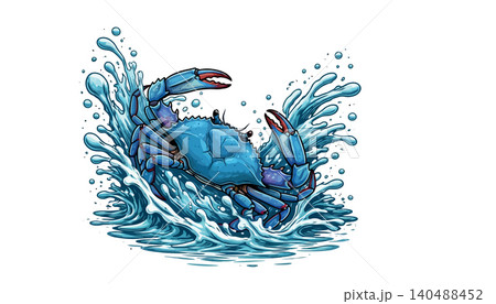 Vsai blue crab splashing in ocean water creating ripples 140488452