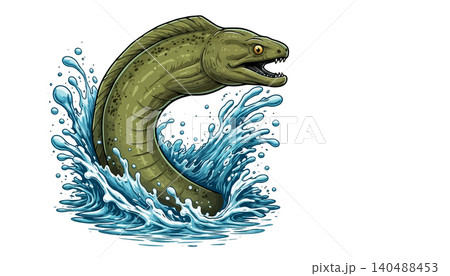 Vsai green moray eel splashing in water 140488453