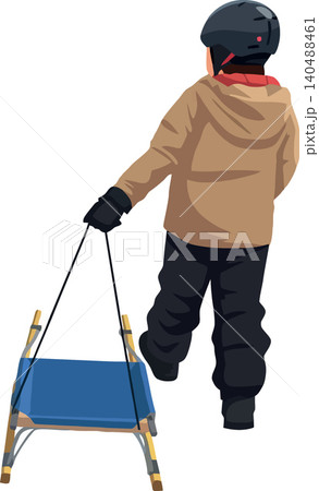 Vsai child pulling sled walking up winter hill Vsai child pulling sled walking up winter hill 140488461
