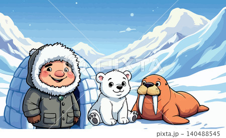 Vsai arctic characters enjoying winter in snowy landscape Vsai arctic characters enjoying winter in snowy landscape 140488545