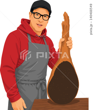 Vsai chef proudly presenting whole cured ham leg 140488549