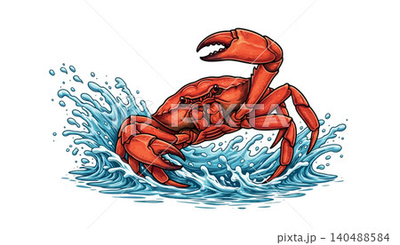 Vsai red crab creating dynamic splash in ocean waves Vsai red crab creating dynamic splash in ocean waves 140488584