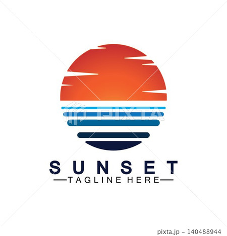 Sunset beach logo  symbol vector illustration design template. 140488944