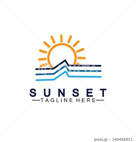 Sunset beach logo symbol vector illustration design template. Sunset beach logo symbol vector illustration design template. 140488951