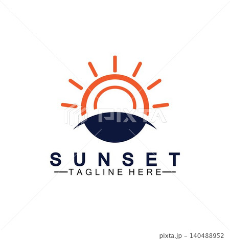 Sunset beach logo symbol vector illustration design template. Sunset beach logo symbol vector illustration design template. 140488952