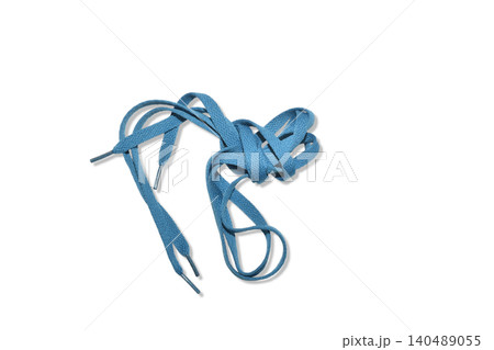 Blue sneaker laces are flat. 140489055