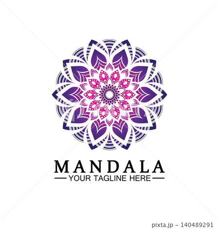 Circle pattern petal Flower Mandala Vector logo template illustration. Colorful template for spiritual retreat or yoga studio,Ornamental business cards,vintage luxury, ornamental decoration 140489291