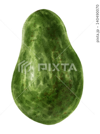 Hand-drawn watercolor illustration of an avocado. Whole green avocado. Healthy eating. Perfect for stores, cafes, packaging, menus, labels, fresh produce branding, and cosmetics. Hand-drawn watercolor illustration of an avocado. Whole green avocado. Healthy eating. Perfect for stores, cafes, packaging, menus, labels, fresh produce branding, and cosmetics. 140490070