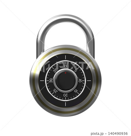 3D realistic metallic round padlock with code number vector icon, close circle padlock rotate wheel combination password 3D realistic metallic round padlock with code number vector icon, close circle padlock rotate wheel combination password 140490936