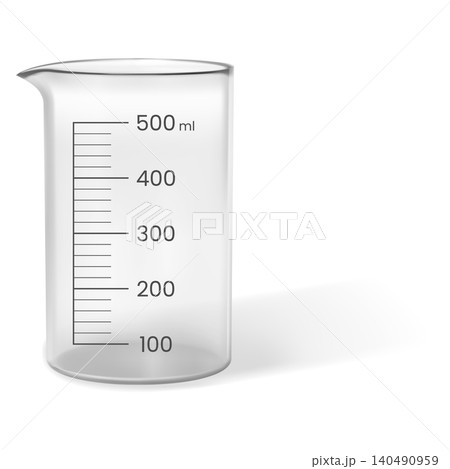 Realistic transparent measuring cup in 500ml size, 3D vector glass empty pitcher container with milliliter measure scale Realistic transparent measuring cup in 500ml size, 3D vector glass empty pitcher container with milliliter measure scale 140490959