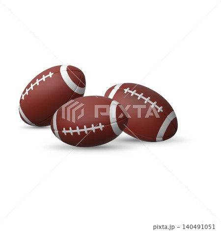 American football balls 3D vector realistic illustration, college football team game sport equipment, rugby 140491051
