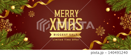 brown christmas sale promotional banner with 3d elements design 140491240