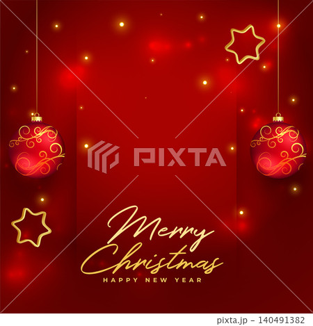 golden merry christmas red background with hanging ball design vector illustration golden merry christmas red background with hanging ball design vector illustration 140491382