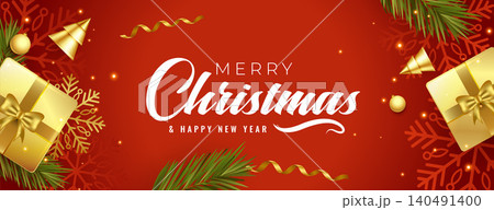realistic red merry christmas festival banner design 140491400