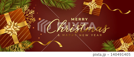 merry christmas holiday greeting banner with realistic elements merry christmas holiday greeting banner with realistic elements 140491405
