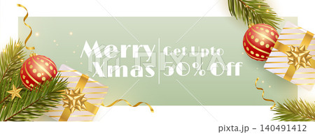 realistic merry christmas sale banner with 3d render elements of gift box and ball realistic merry christmas sale banner with 3d render elements of gift box and ball 140491412