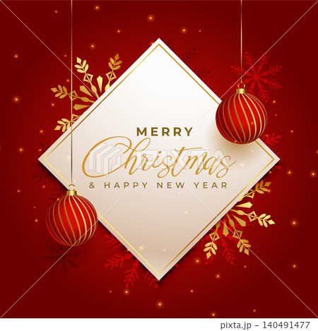 merry christmas red premium greeting with snowflake and ball merry christmas red premium greeting with snowflake and ball 140491477