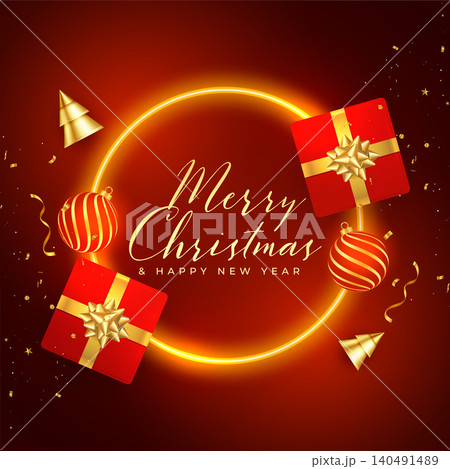 merry christmas neon frame background with 3d elements 140491489