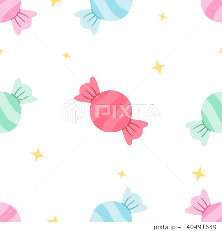 Pastel candies float gently among twinkling stars 140491639