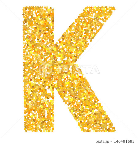 Golden glitter uppercase K letter of English alphabet, vector yellow font sign shiny shimmer texture, sparkle decoration Golden glitter uppercase K letter of English alphabet, vector yellow font sign shiny shimmer texture, sparkle decoration 140491693