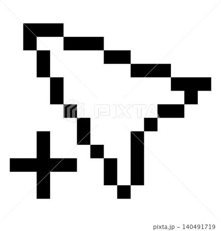 Arrow cursor plus pixel vector icon, black outline computer mouse join addition cursor tap touch click web app interface Arrow cursor plus pixel vector icon, black outline computer mouse join addition cursor tap touch click web app interface 140491719