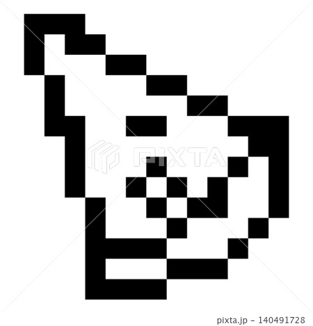 Arrow cursor pizza shape pixel art vector icon, retro 8 bit black outline cursor select sign, computer mouse pointer 140491728