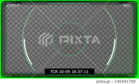 Green surveillance camera overlay with REC mark, target circles, timestamp bar, and glowing frame isolated for security, monitoring, and retro video projects. Green surveillance camera overlay with REC mark, target circles, timestamp bar, and glowing frame isolated for security, monitoring, and retro video projects. 140491790