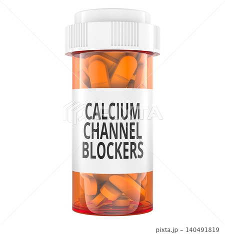 Calcium channel blockers medicine bottle. 3D rendering 140491819