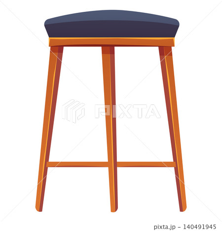 Modern bar stool, chair with wooden legs vector icon, cartoon lounge seat couch furniture, home kitchen or Cafe interior 140491945