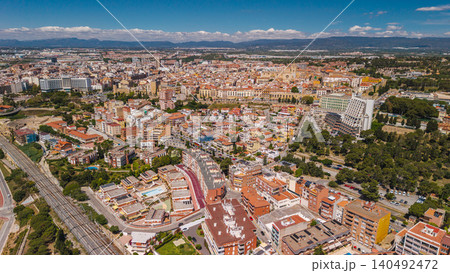 Aerial panoramic view of Tarragona city with historic center cathedral railway and Mediterranean urban landscape in Spain Aerial panoramic view of Tarragona city with historic center cathedral railway and Mediterranean urban landscape in Spain 140492472