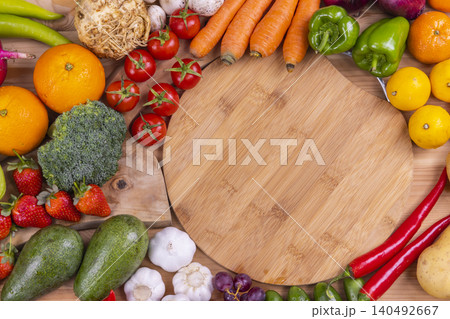 healthy, fresh, raw vegetables and fruits 140492667
