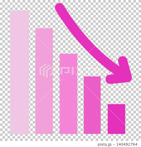 Hot pink downward-sloping bar graph (with arrow) Hot pink downward-sloping bar graph (with arrow) 140492764
