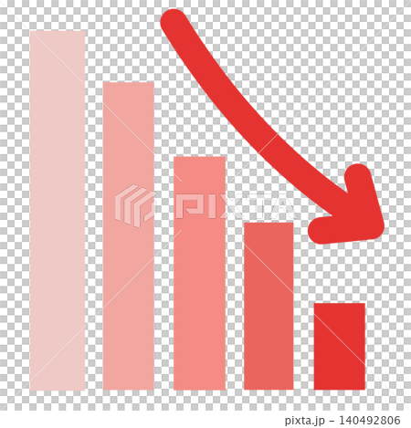 Red downward-sloping bar graph (with arrow) Red downward-sloping bar graph (with arrow) 140492806