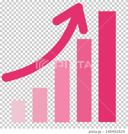 Upward-sloping bar graph with arrows, pink. Upward-sloping bar graph with arrows, pink. 140492829