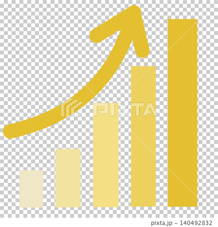 Upward-sloping bar graph with arrows, gold color. Upward-sloping bar graph with arrows, gold color. 140492832