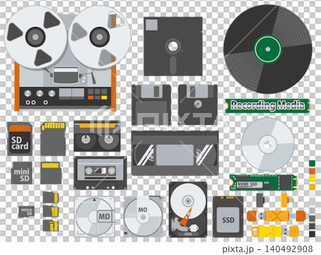 新旧の記憶媒体・ストレージ機器のベクターイラストセット(FD・カセット・SSD・SDカード) 新旧の記憶媒体・ストレージ機器のベクターイラストセット(FD・カセット・SSD・SDカード) 140492908