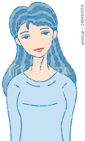 レディースイラスト ・ブルーの衣装と髪 レディースイラスト ・ブルーの衣装と髪 140492919
