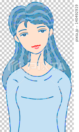 レディースイラスト ・ブルーの衣装と髪 レディースイラスト ・ブルーの衣装と髪 140492919