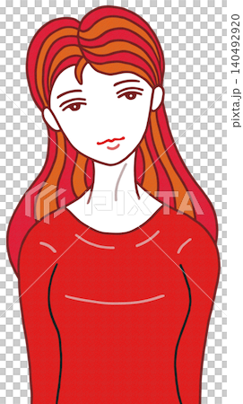 Illustration of a woman - wearing a bright red outfit and hair Illustration of a woman - wearing a bright red outfit and hair 140492920
