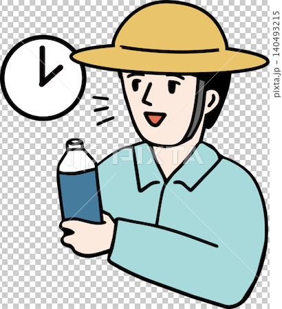 一幅彩色插圖，描繪了農民按時休息以防止中暑的情景。 140493215