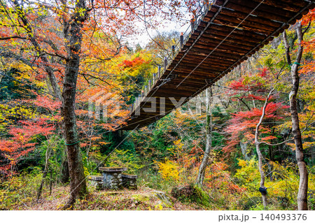 茨城 紅葉に染まる花貫渓谷 140493376