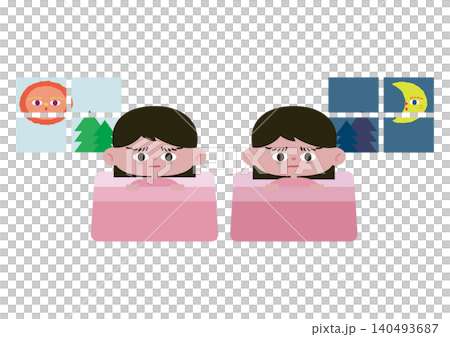 A set of vector illustrations of a sleep-deprived girl. A set of vector illustrations of a sleep-deprived girl. 140493687
