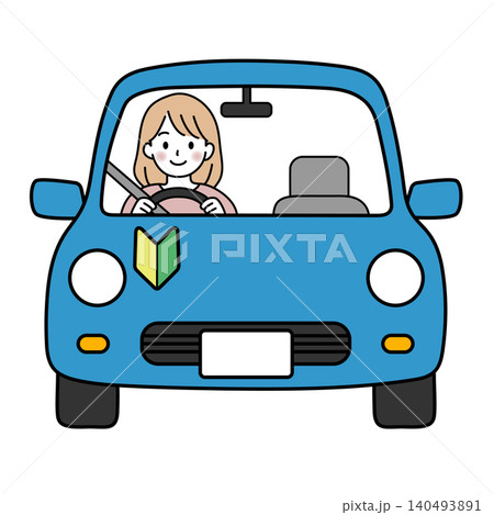 初心者マークを付けた自動車を運転する女性(正面)のベクターイラスト 初心者マークを付けた自動車を運転する女性(正面)のベクターイラスト 140493891