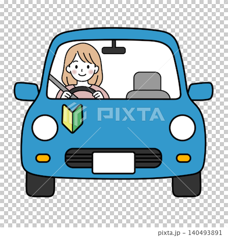 初心者マークを付けた自動車を運転する女性(正面)のベクターイラスト 初心者マークを付けた自動車を運転する女性(正面)のベクターイラスト 140493891