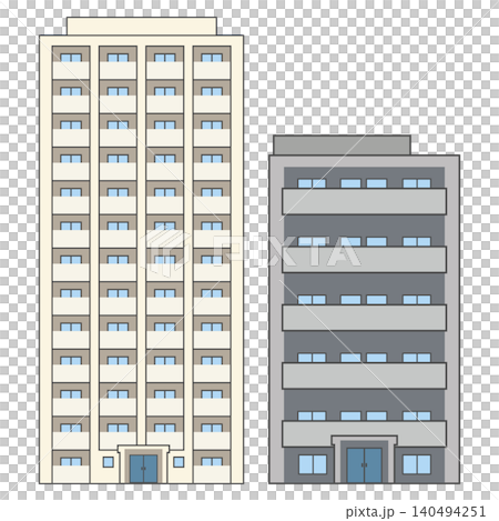 シンプルな2種類のマンションの正面イラストセット シンプルな2種類のマンションの正面イラストセット 140494251