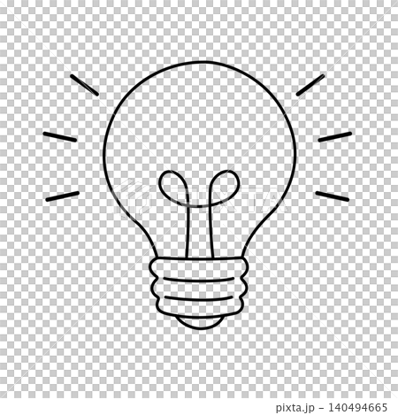 Line drawing illustration of a glowing light bulb Line drawing illustration of a glowing light bulb 140494665