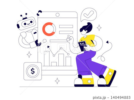 Robo Advisory Services Vector Illustration Featuring AI Powered Financial Planning, Automated Investment Management, and Fintech Advisory Solutions Robo Advisory Services Vector Illustration Featuring AI Powered Financial Planning, Automated Investment Management, and Fintech Advisory Solutions 140494883