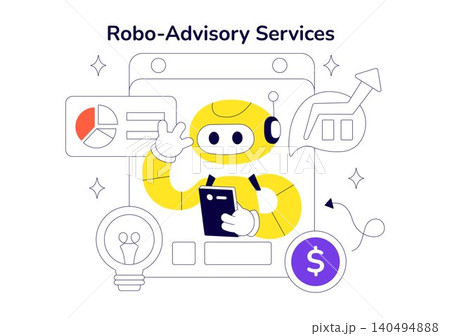 Robo Advisory Services Vector Illustration Featuring AI Powered Financial Planning, Automated Investment Management, and Fintech Advisory Solutions 140494888
