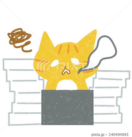 仕事に追われて疲れた茶トラ猫 業務過多イラスト 仕事に追われて疲れた茶トラ猫 業務過多イラスト 140494891