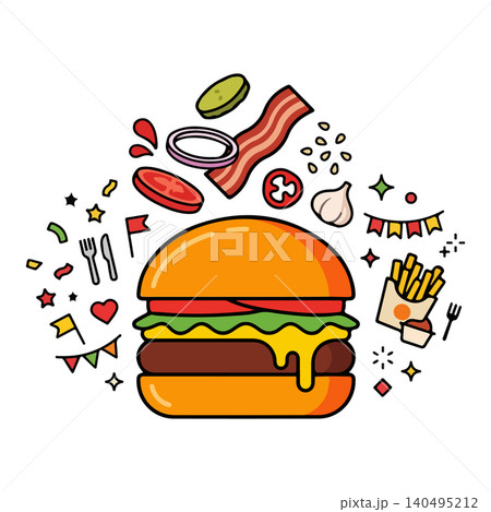 Burger and Fries Illustration 140495212